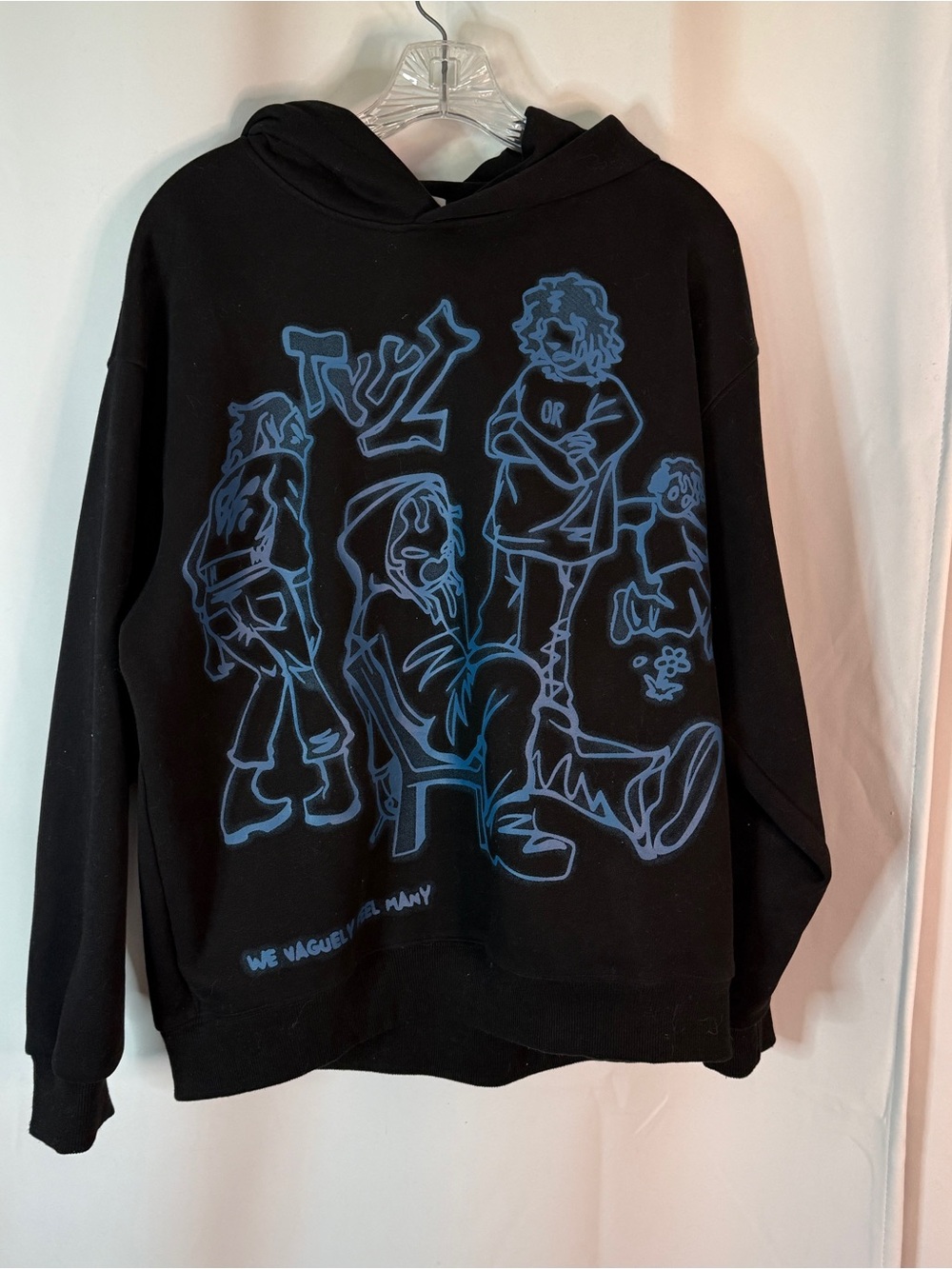 Aelfric Eden Black “We Vaguely Feel Many” Hoodie with Blue Graphic